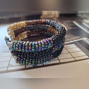 Black and Gold Intricate Beaded Adjustable  Bracelet